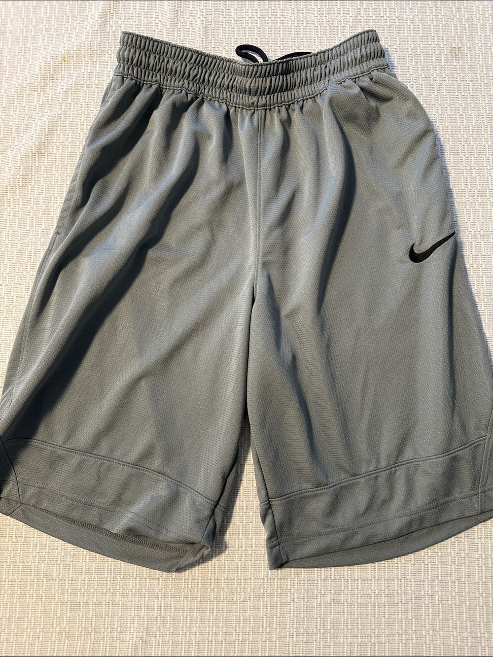 Nike Men's Gray Athletic Shorts with Black Swoosh